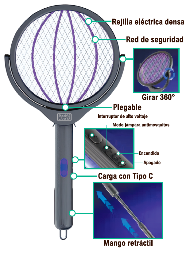 Raqueta matamoscas eléctrica